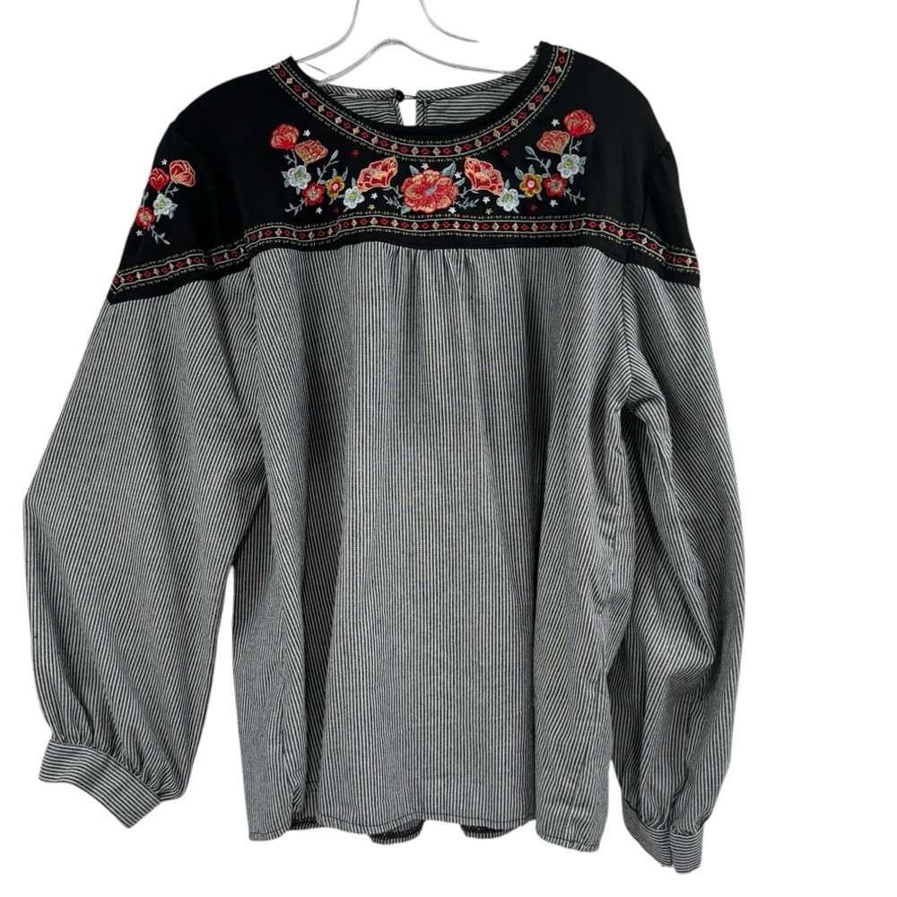 Striped Floral Embroidered Women’s Blouse Size XXL